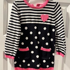 Little Me Black and White Striped Sweater with Pink Heart